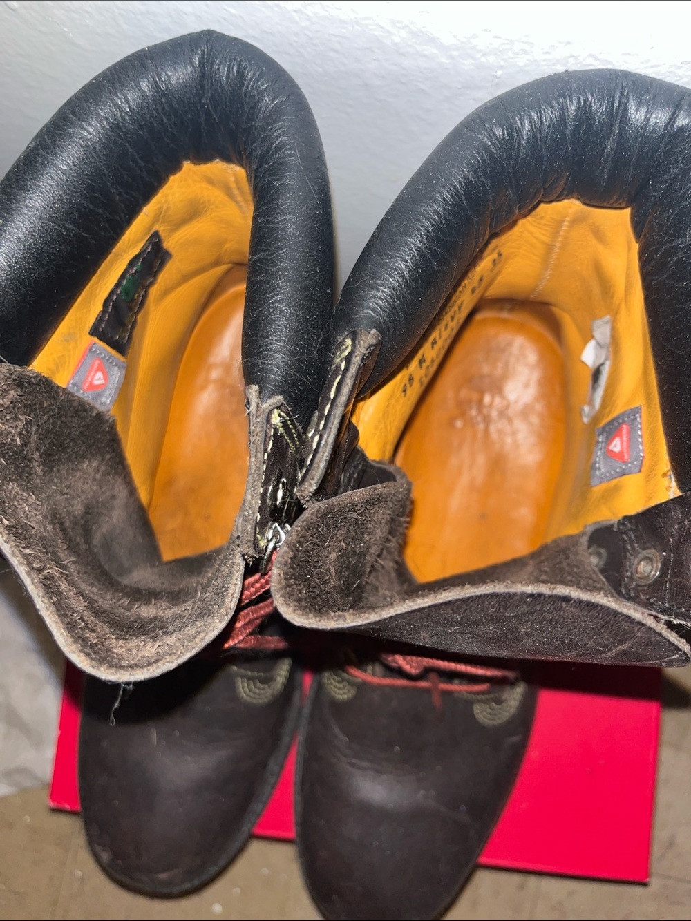 Timberland Brown Leather Work Boots with Orange Interior